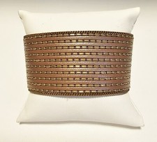 Brown Gold Faux Leather Wide Wrap Bracelet Magnetic Closure