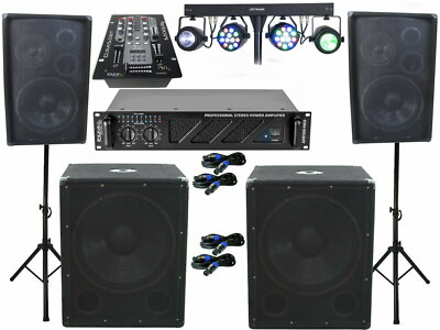 Pa Anlage 30cm 3 Wege Boxen Stativ 38cm Subwoofer Mixer 3280W LED Lichteffektbar