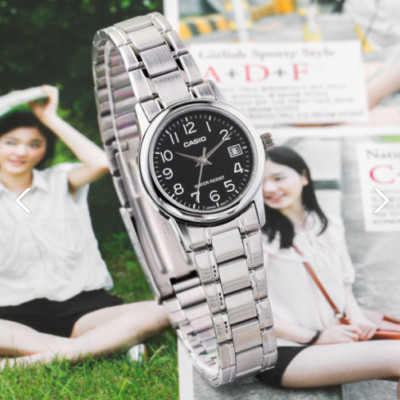 Casio Women's Watch Metal Band Silver Black Original New LTP-V002D-2B