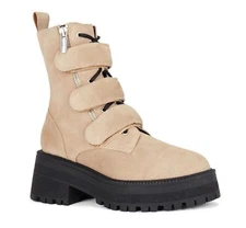 Free People Emmett Latte Suede Lace Up Moto Boot Beige Womens Size 38 $268 Ret