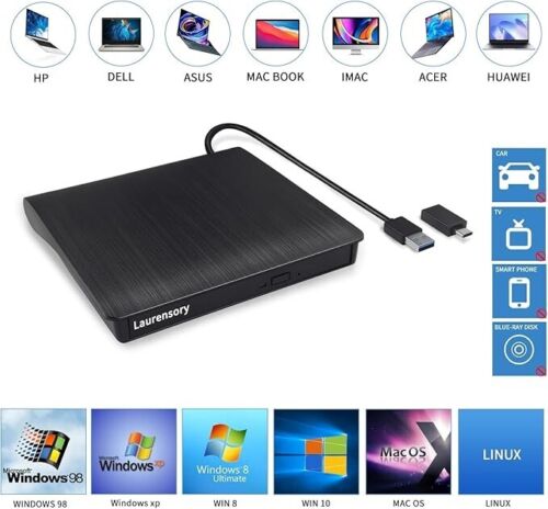 Externes DVD Laufwerk USB 3.0 Typ-C USB Tragbarer Player für Laptop CD DVD +/-RW - Bild 2 von 6