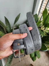 3.8CM Gray 100% Genuine  Body Ostrich Leather Skin Men Belt Buckle- Handmade