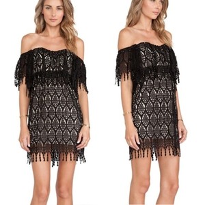 black and stone lace mini dress