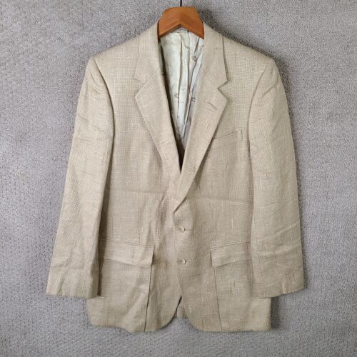 Vintage Christian Dior Jacket Mens 39R Beige Silk Tweed Blazer Monsieur USA Made