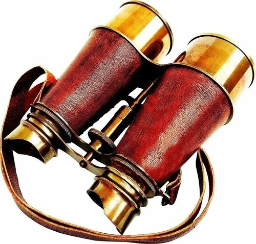 Antique Leather Telescope Vintage Nautical Brass Binocular With Neck Strip
