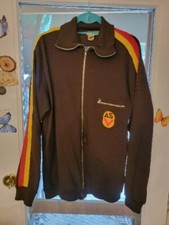 Vintage German Army Zip Up Track Jacket Brown Stripes Sg52 NVA