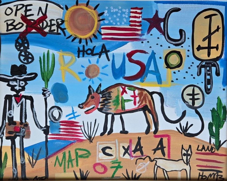 CÓRBELO + Pintura 20x16" - Original NUESTRO BORDE NO ESTÁ ABIERTO + CERTIFICADO DE AUTENTICIDAD Foto 3 de 4