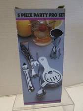 Midcentury 5 Piece Stainless Steel Bar Tool Set Irvinware USA. 1970's