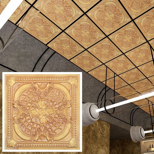 Drop in Ceiling Tiles Vintage wall panels for Cafe PL31 Vintage brown gold 10pcs - Picture 2 of 24