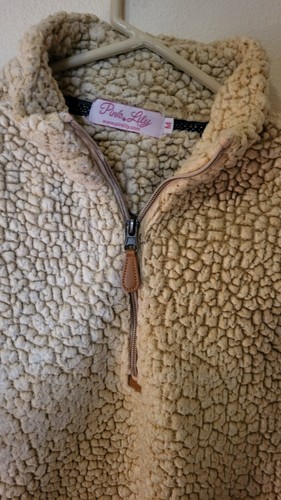 Pink Lilly M Fleece Quarter Zip L Sleeve 2 Pockets Beige Slit SidesY2K 29 L 23 - Picture 5 of 24