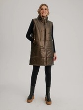 Nikki Jones Metallic Gold Bronze Puffer Hooded Long Vest Zip Coat Size Xs Nwt