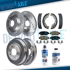 10pc Front Drilled Rotors Brake Pads Rear Drums Shoes for 2009-2013 Honda Fit