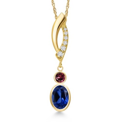 14K Yellow Gold Created Sapphire and Rhodolite Garnet and Lab Grown Diamond