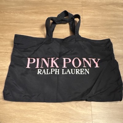 Ralph Lauren Pink Pony Black/Pink Logo Tote Bag Zip Closure Inner