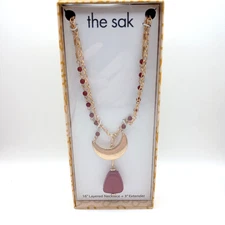 The Sak Layered Necklace Gift Box – Gold Tone with Red Beads & Pendant – NWT