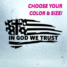 Jesus Flag Cross Sticker Decal Tattered USA US Distressed American In God We XO