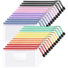 Sooez 24 Pack Mesh Zipper Pouch Bags with Label Pocket, A6 A6, Multicolor