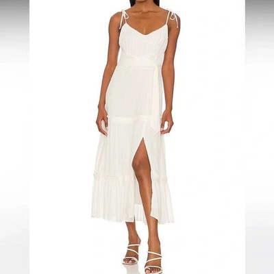 Women's PAIGE Inesa White Crinkle Ruffle Midi Dress Size Medium