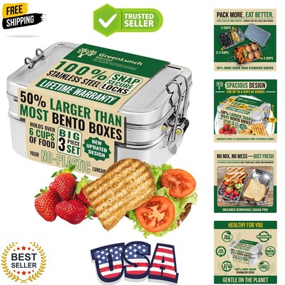 Stackable Stainless Steel Bento Box for Adults with Snack Pod - Holds 6 Cups ...