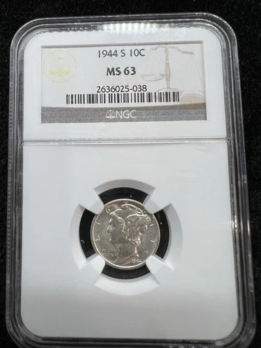 1944-S Mercury Dime NGC MS63 Super Lustrous! Free S/H!