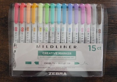 Zebra Pen Mildliner, Double Ended Highlighter, Broad and Fine Tips, 15 Pack NEW!