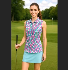 PUMA Golf Polo Tank Top Size XS Cloudspun Sleeveless Three Brush White Mauve Pop