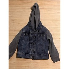 Arizona Jean Company Dark Blue Denim Jacket with Gray Hoodie Sleeves