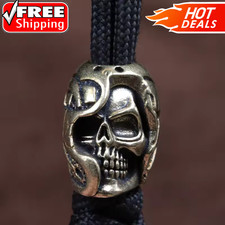 Skull Head Helmet Brass Knife Bead EDC Paracord Lanyard Outdoor Charm Pendant