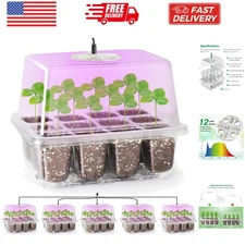 5 Packs Seed Starter Tray with Grow Light, Elevated Seedling Starter Trays Ki...