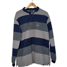 Guinness Striped Rugby Shirt 2XL Men's Fleece Navy Grey Cotton Traders