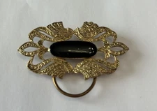 Filigree Gold Tone & Black Scarf Clip Vintage Beauty