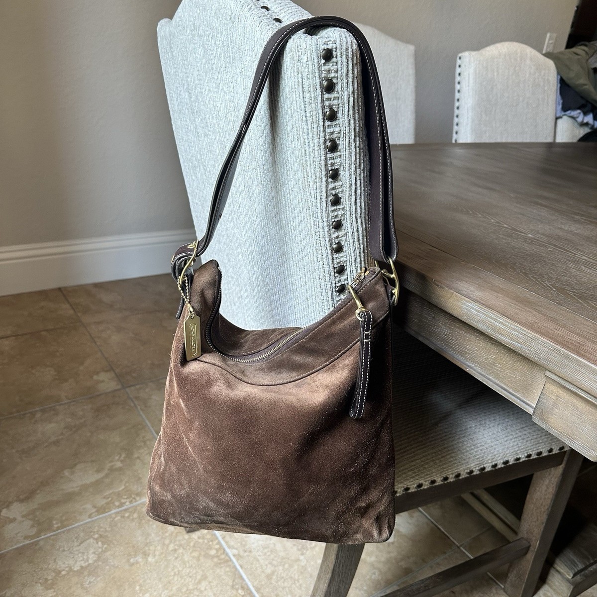 COACH VTG Legacy Brown Suede Hobo Bucket Shoulder Bag 9324