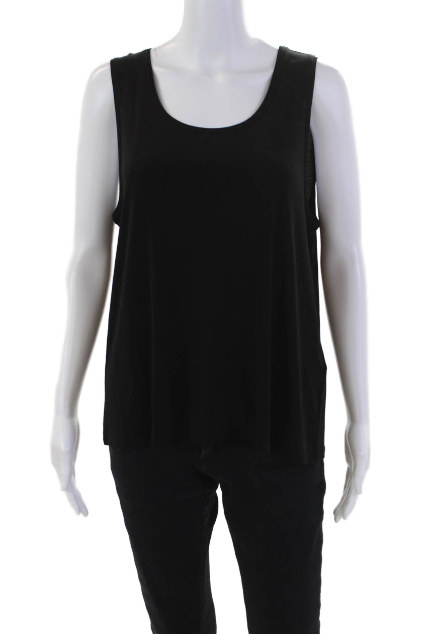 Eileen Fisher Womens Black Silk Sleeveless Round Neck Tank Blouse Size L