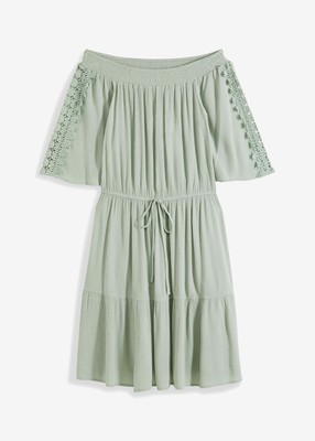 Carmen-Kleid mit Spitze Gr. 40 Mint Damen Kurz 3/4 Arm Sommerkleid Neu