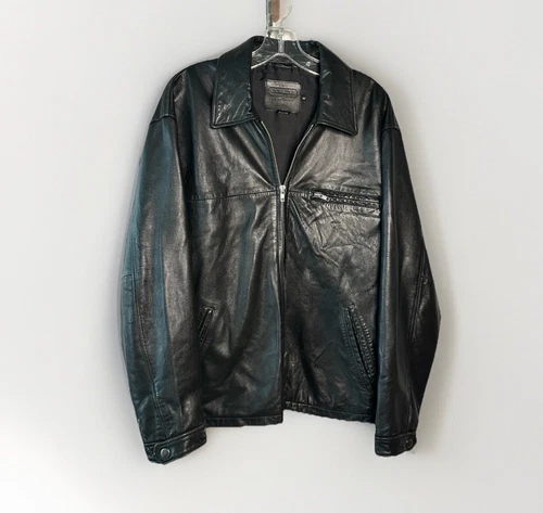 Raro Bomber Moto Coach Pelle Nero Giacca Uomo Medium