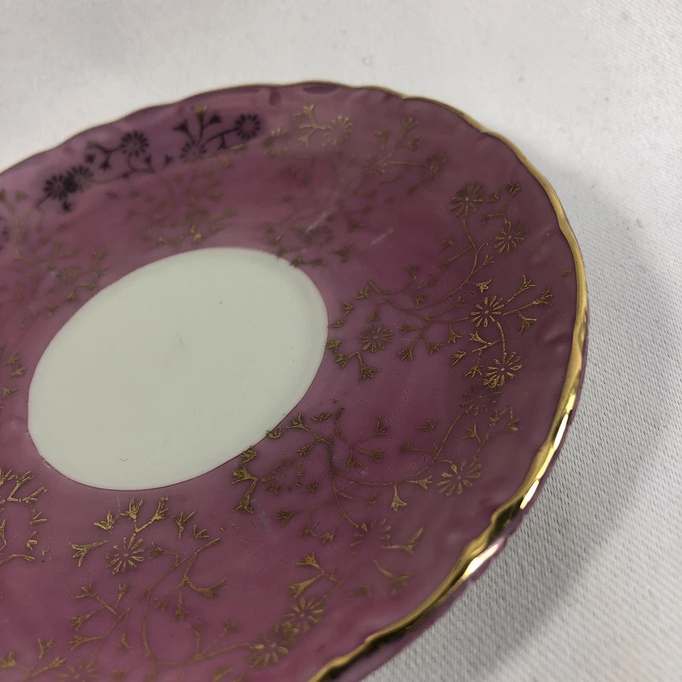 Taza y platillo de porcelana Lucerna Suiza recuerdo Demitasse rosa brillo dorado Foto 3 de 4