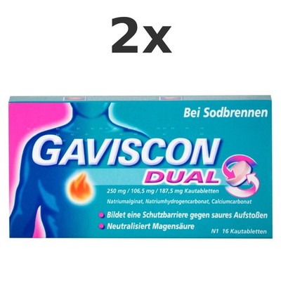 2x Gaviscon Dual 250mg/106,5mg/187,5mg Kautabletten 16 St - PZN 4363716