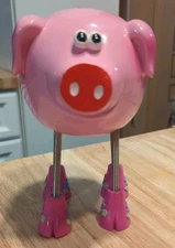 Ceramic Piggy Bank Hand Painted Feet On Springs Pink Coin Bank