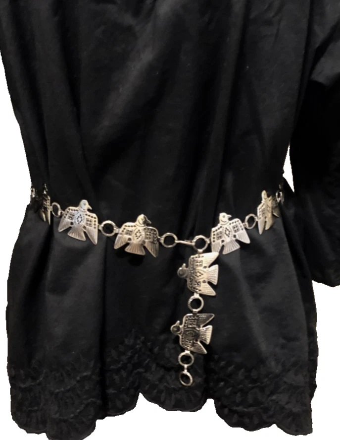 CINTURÓN ESLABÓN de metal plateado T S West THUNDERBIRD 37" ajuste diseño grabado aves de colección Foto 2 de 4