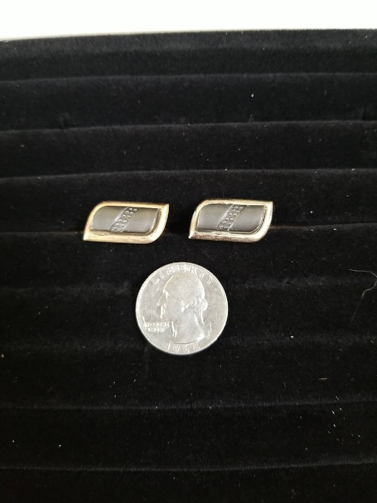 Stunning Vintage Gray Rectangular Cufflinks with … - image 2