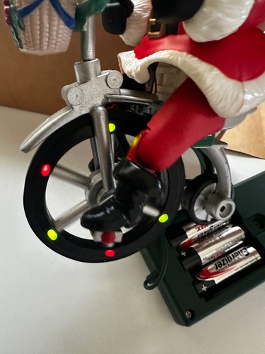 Cycling Santa Musical Ornament Front Wheel Turns & Lights Up 1998 Avon - Picture 2 of 11