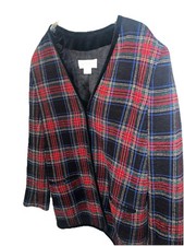 Liz Claiborne Collection Vintage Womens L 14 Plaid Wool Blend Long Jacket Blazer