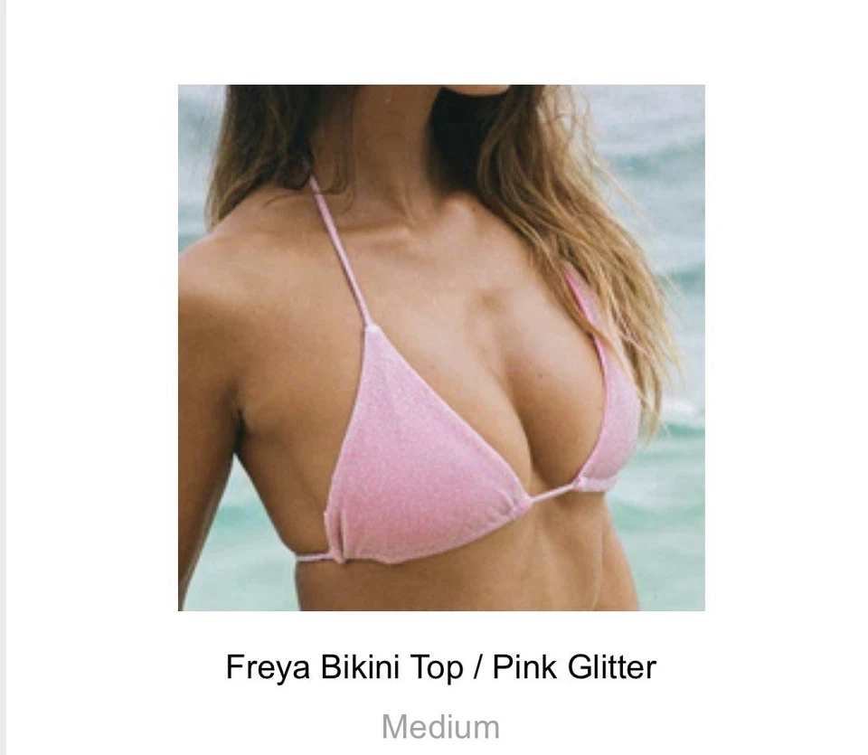 Biquíni East X East Freya rosa glitter novo com etiquetas. Parte inferior Top M pequena - Imagem 4 de 4