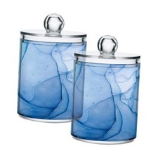 4 Pack Qtip Holder Organizer Dispenser Blue Marble Fluid Art Bathroom