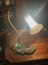 Superb Vtg 15"/h Tiffany-ART-NOUVEAU-Style Pond Lily Lamp w 1 Pinkish White Bell