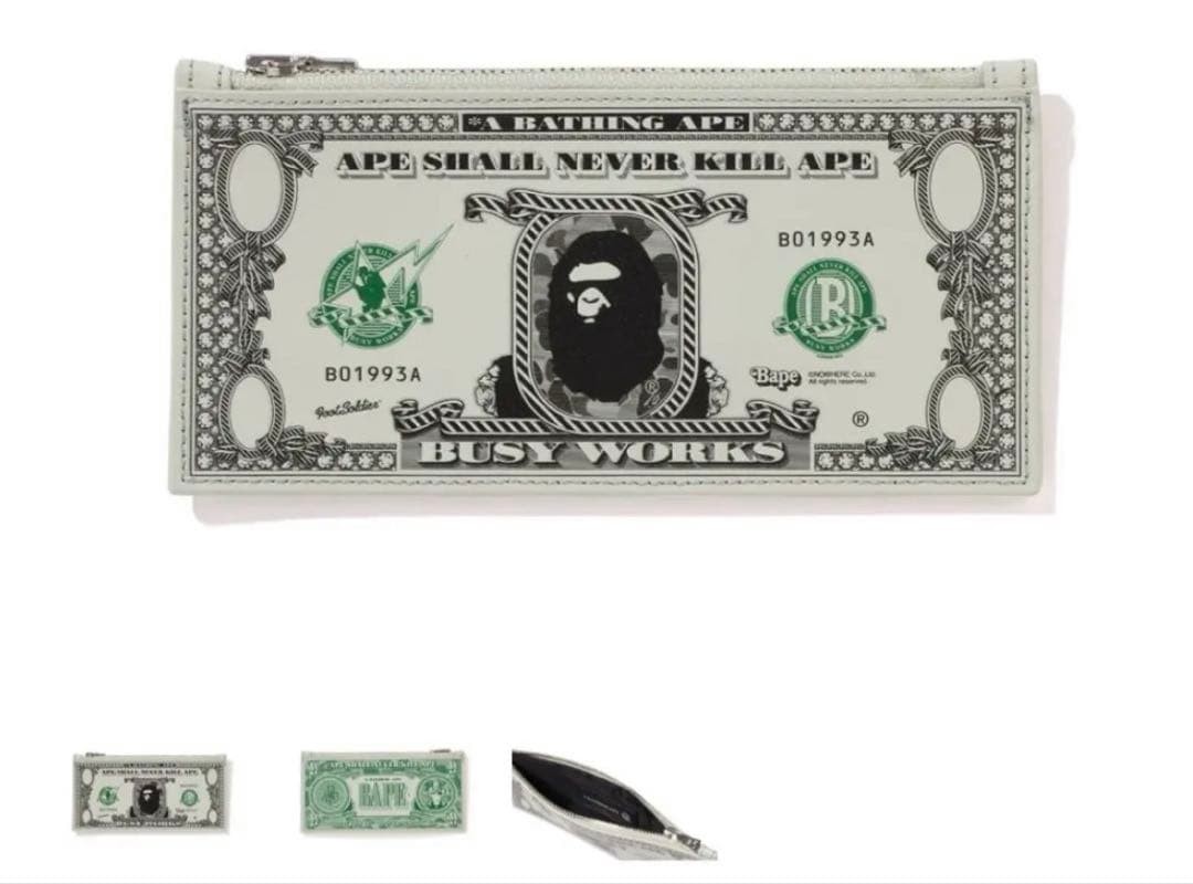 A Bathing Ape Rare Men Wallet Banknote Design Pouch Limited