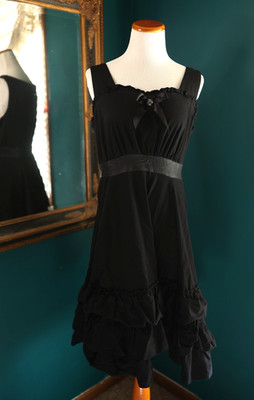 Hearts & Roses Black Dress Ruffle Tiered Bow Pin Up Whimsigoth Emo Retro Style