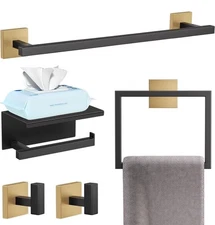 5-Pieces Black and Gold Bathroom Hardware Accessories Set Stainless Steel