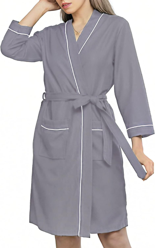 Leichter Damen 3/4 Arm Waffel Morgenmantel, mittellanger Kimono Bademantel Spa Morgenmantel  - Bild 12 von 15