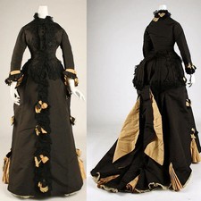 Vestido de tarde victoriano de la década de 1873 vestido de duquesa guerra civil bullicio tren vestido de baile
